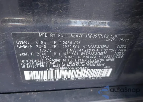 2014 Subaru Outback 2.5I Premium from USA, damaged, VIN 4S4BRBCC8E3246683